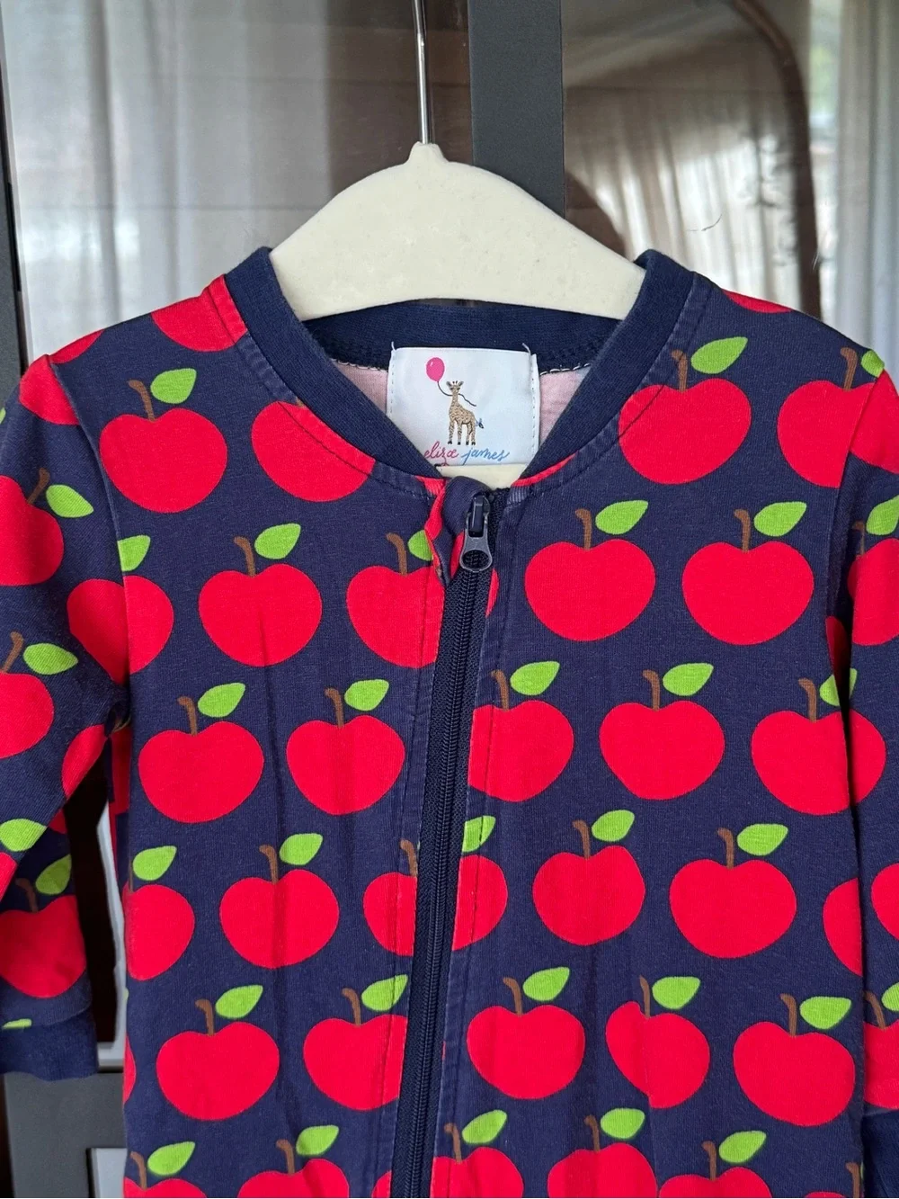 Eliza James apples coverall zippy back to school navy unisex romper baby boy